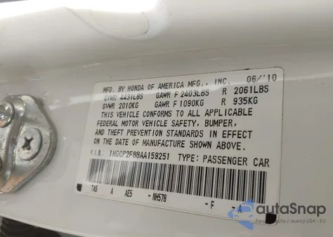 2010 Honda Accord 2.4 Ex-L from USA, damaged, VIN 1HGCP2F88AA159251